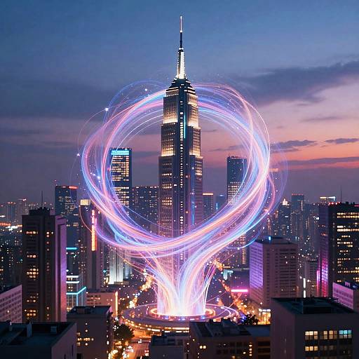 Ethereal Energy Flow in Futuristic Cityscape