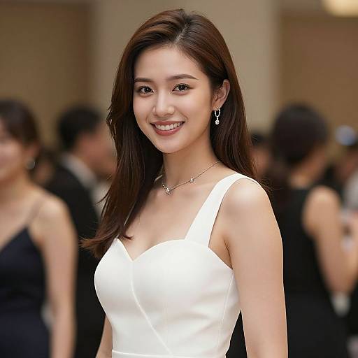 Realistic Portrait of Girl in White Dress