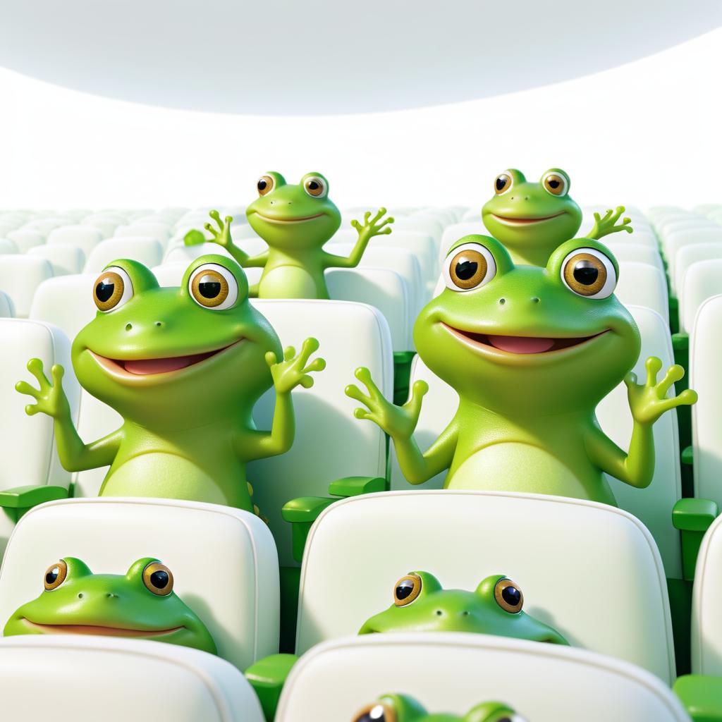 Cheerful Frogs Enjoying a Movie