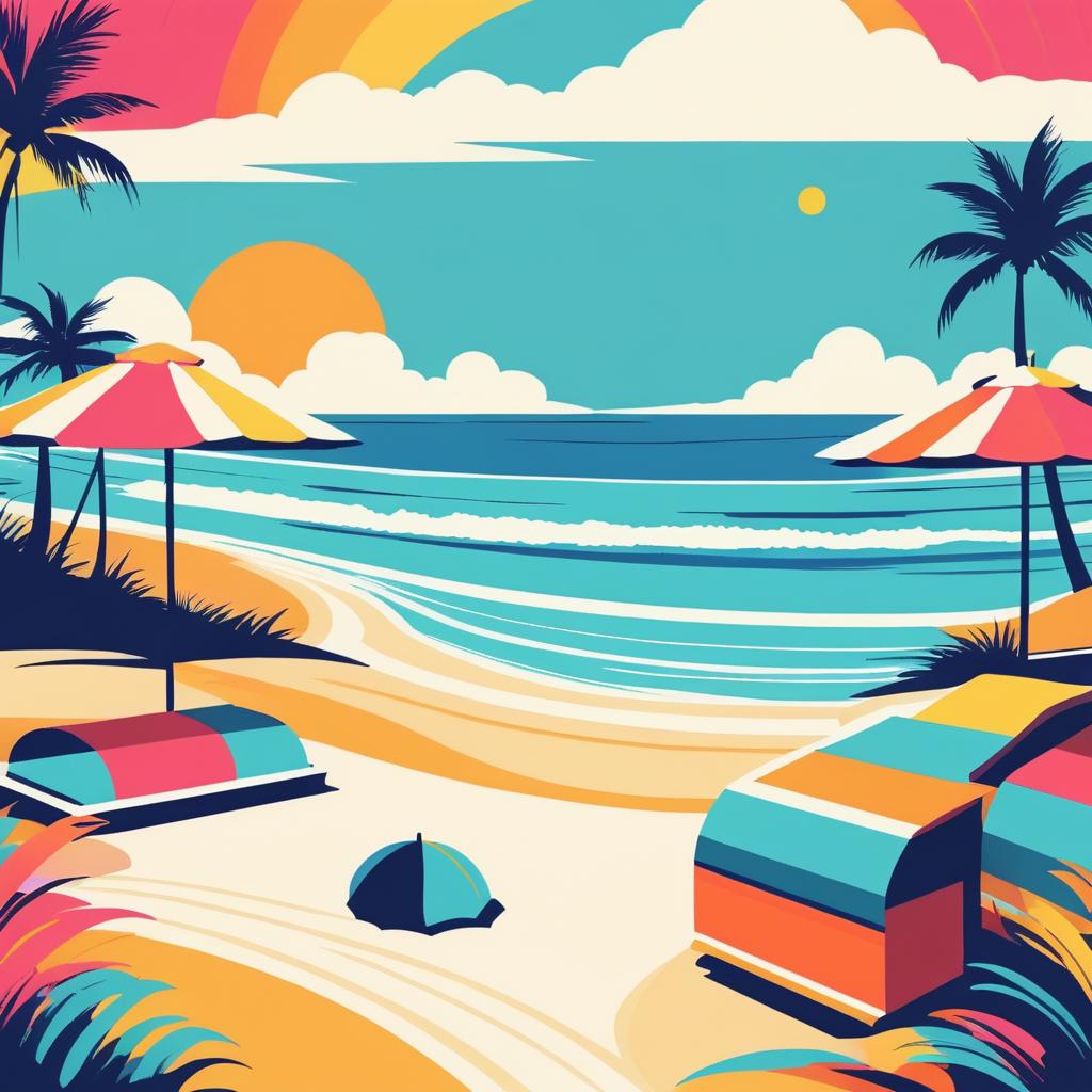 Vibrant Hand-Drawn Retro Beach Art