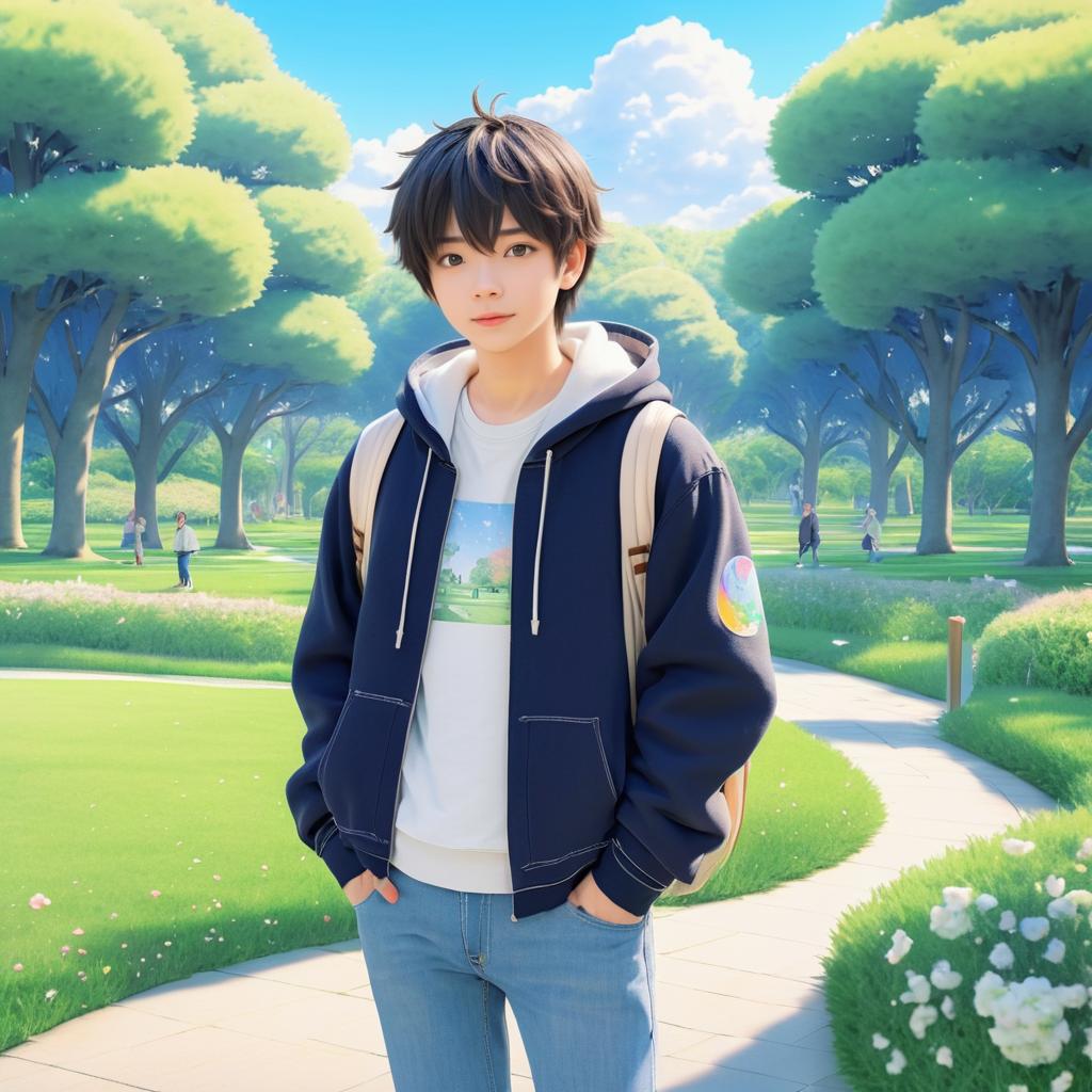 Dreamy Boy in Serene Anime Park