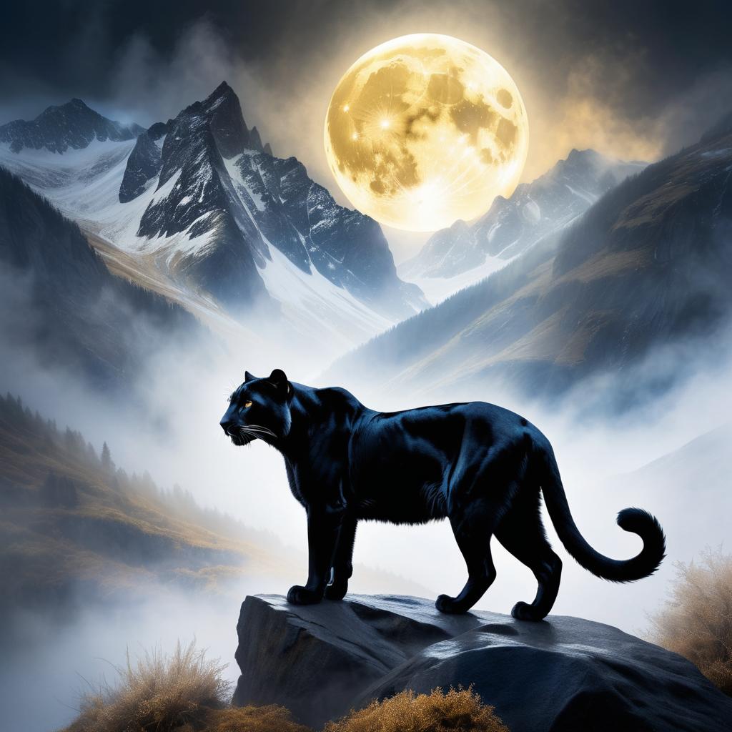 Mystical Onyx Panther Howling at Moon