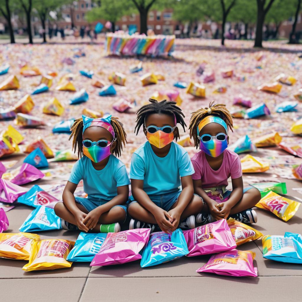 Whimsical Candy Protest Playground Scene