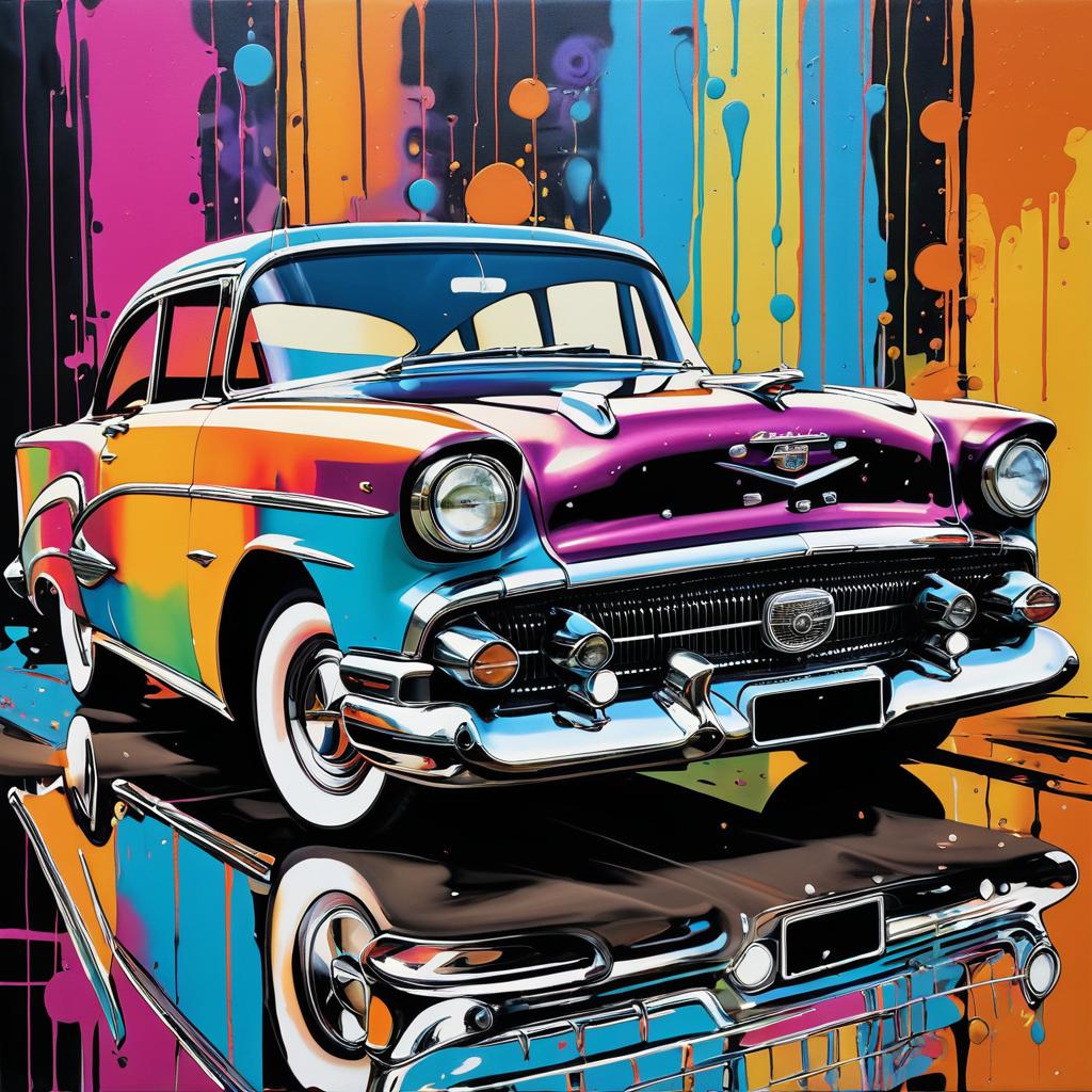 Dynamic Pop Art Vintage Car Painting