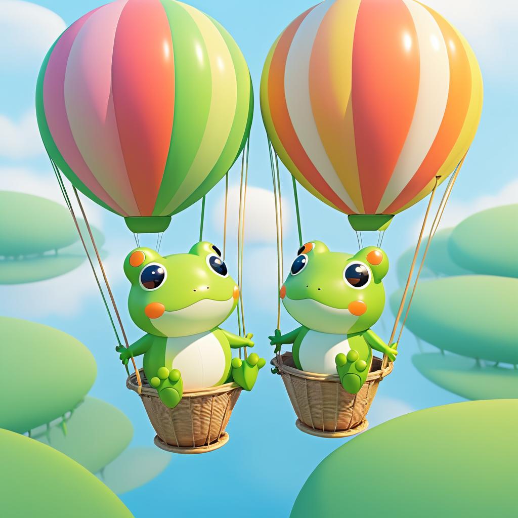 Adorable Froglets in Anime Hot Air Balloon