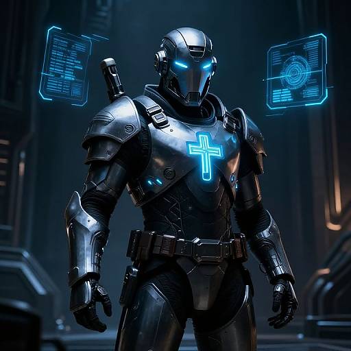 Cybernetic Crusader in Futuristic Fortress