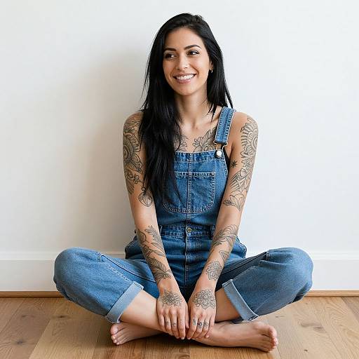 Smiling Woman with Tattoo Sleeves