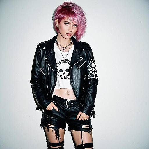 Young Woman in Modern Punk Outfit with Pink Hair