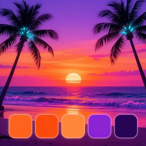 Neon Retro Surreal Beach Sunset