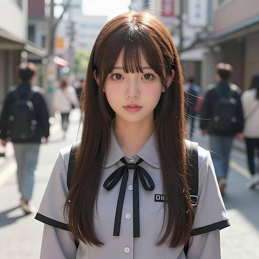Portrait of Japanese Schoolgirl in Urban Street
