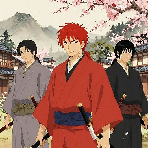 Red and Black Haired Samurai Men