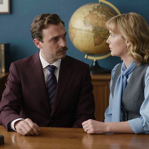 Serious Duo at a Wooden Desk