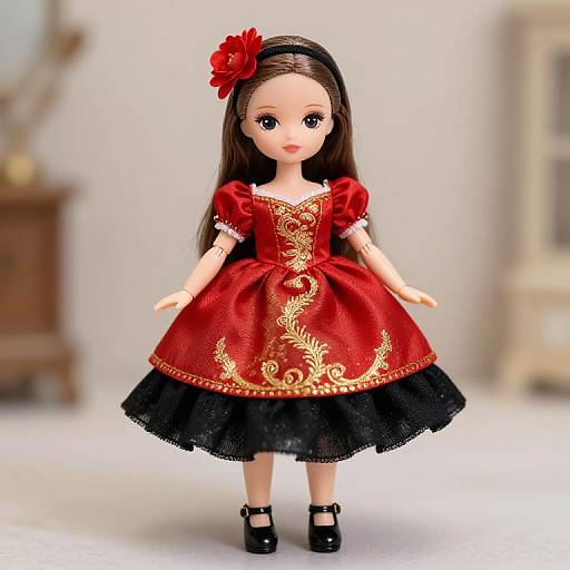 Elegant Doll in Red and Gold Dress
