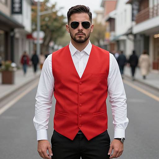 Man in Red Vest on Halloween