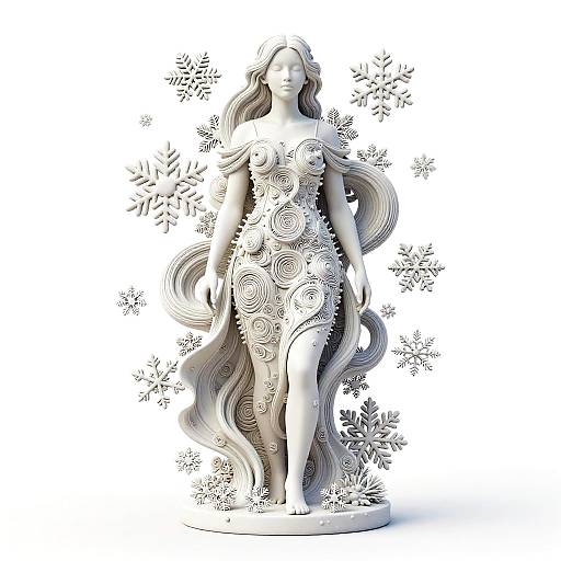 Hyperrealistic White Sculpture with Snowflakes