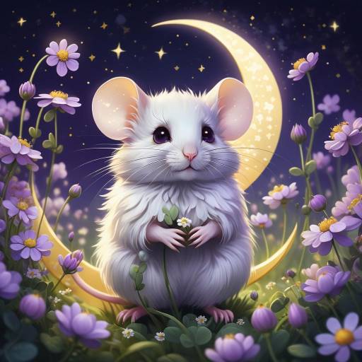 Dreamy Night Scene with Fluffy Mouse