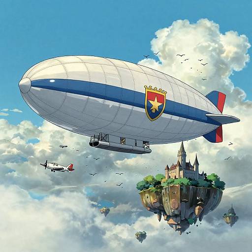 Royal Airship Flying Past Floating Islands