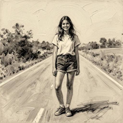 Charcoal Sketch of Smiling Teen Girl