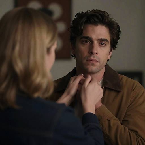 Dramatic Indoor Encounter with Intense Expressions