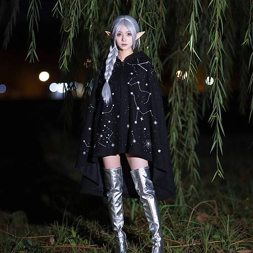 Moonlit Willowy Elf with Silver Braid