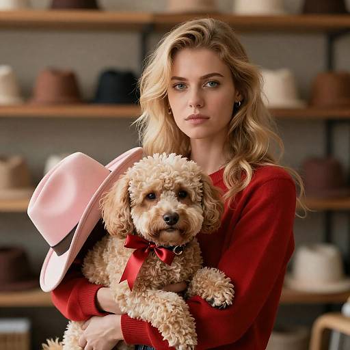 Blonde Woman with Dog in Indoor Setting