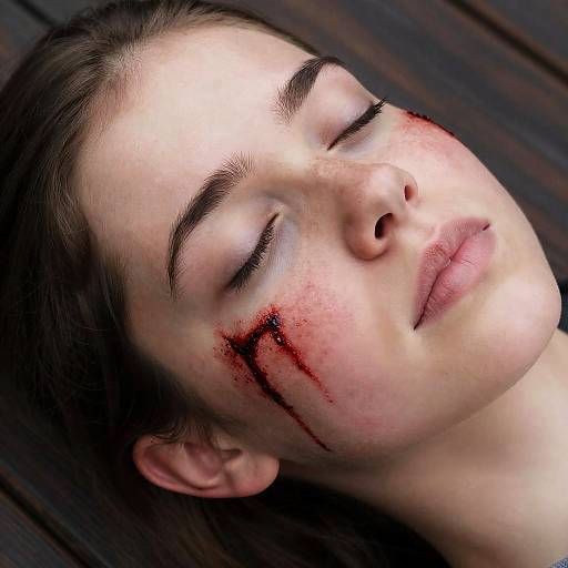 Peaceful Young Woman with Blood Close-Up