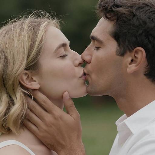 Intimate Close-Up of a Romantic Kiss