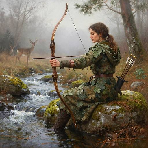 Stoic Female Archer in Forest