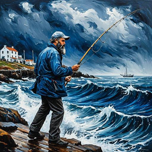 Stormy Harbor Impressionist Fisherman Artwork