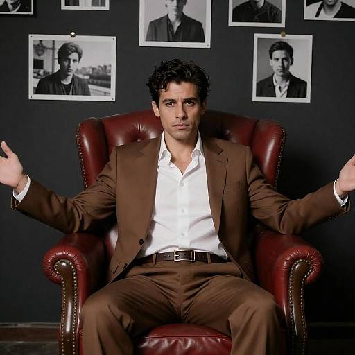 Serious Man in Red Leather Chair