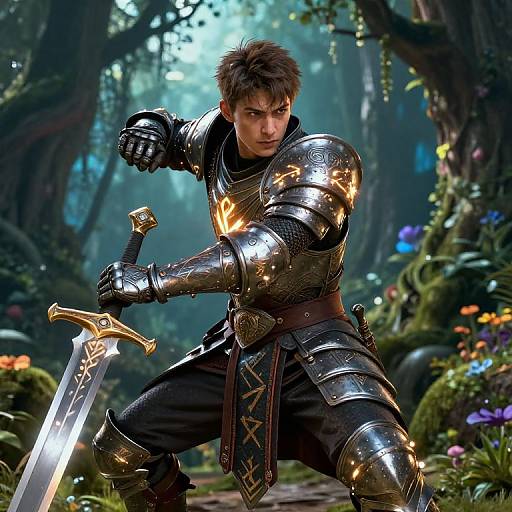 Heroic Warrior in Enchanted Forest