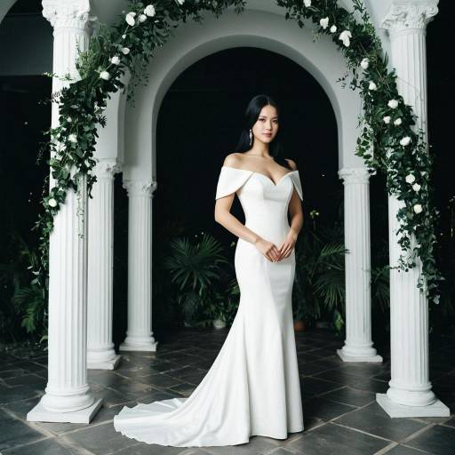 Bride in White Wedding Dress Under Floral Arch