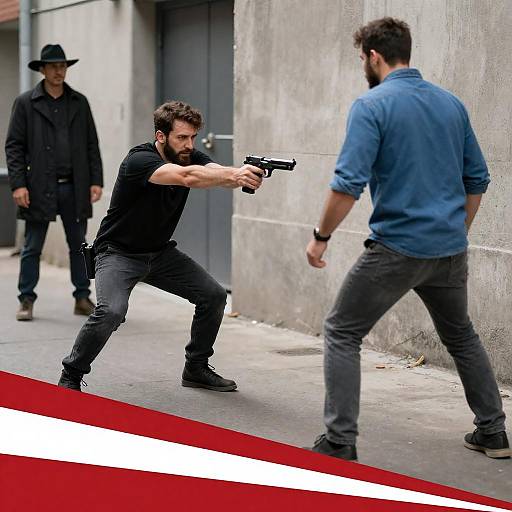 Tense Alley Standoff with Crouched Gun