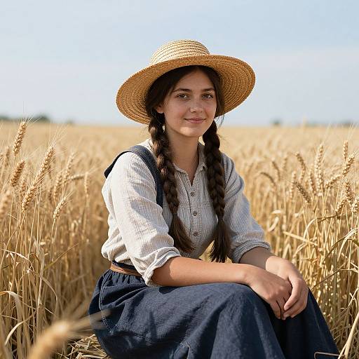 Young Peasant Woman in Wheat Field