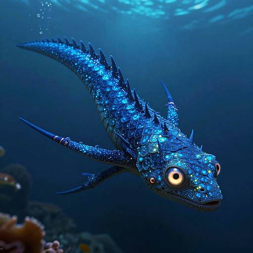 Six-Eyed Blue Bioluminescent Creature