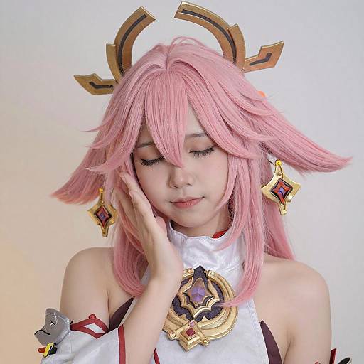 Asian Woman in Pastel Pink Cosplay