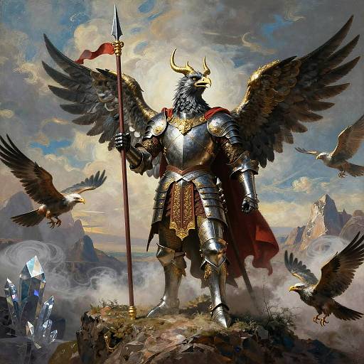 Majestic Gryphon Rider on Mountain Cliff