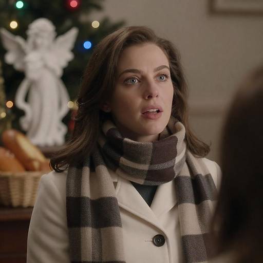 Woman in White Coat with Christmas Ambiance