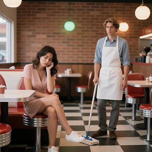 Retro Diner Scene with Tired Patrons