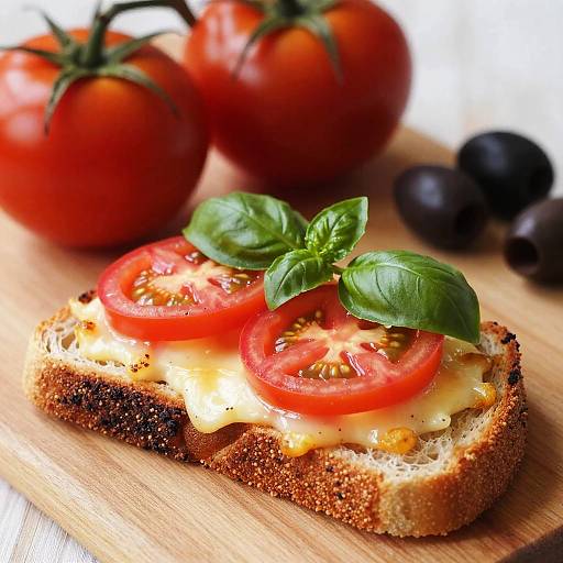 Close-up Toasted Bread with Cheese and Tomato