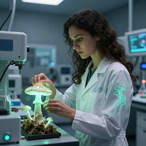 Futuristic Mycologist in High-Tech Lab