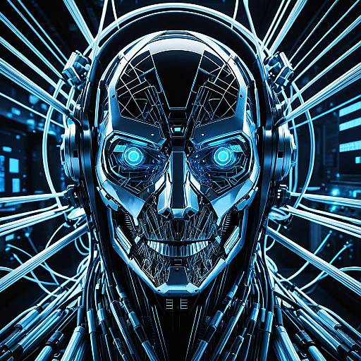 Futuristic Robotic Face with Fiber Optic Cables