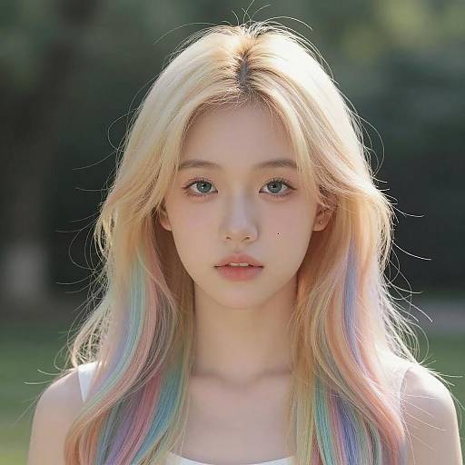 Portrait of Woman with Pastel Rainbow Hair