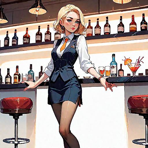 Anime Bartender Girl in Uniform