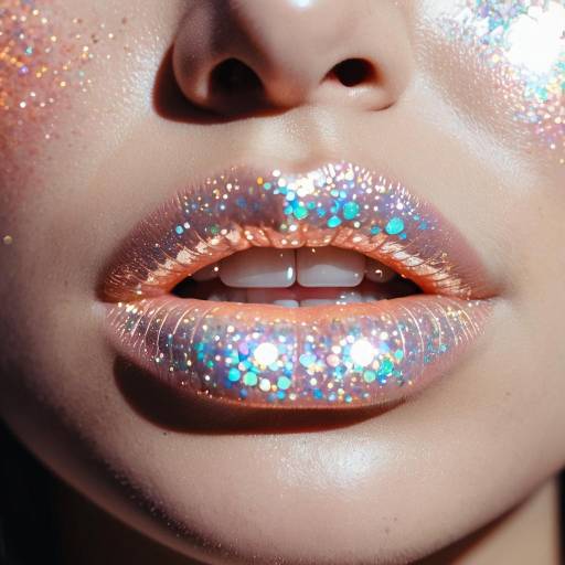 Glittery Peach Lips Close-up
