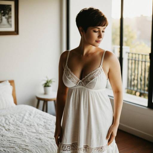 Serene Woman in White Lingerie Nightgown