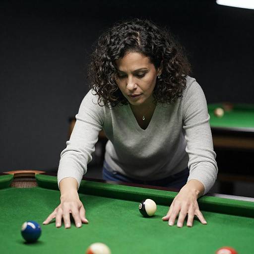 Woman Playing Pool with Figurines