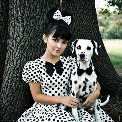 Girl and Dalmatian in Matching Polka Dot Outfits