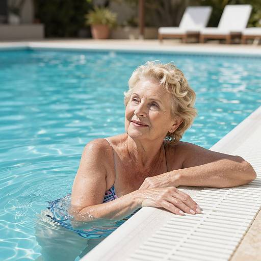 Elderly Woman Relaxing in Turquoise Pool