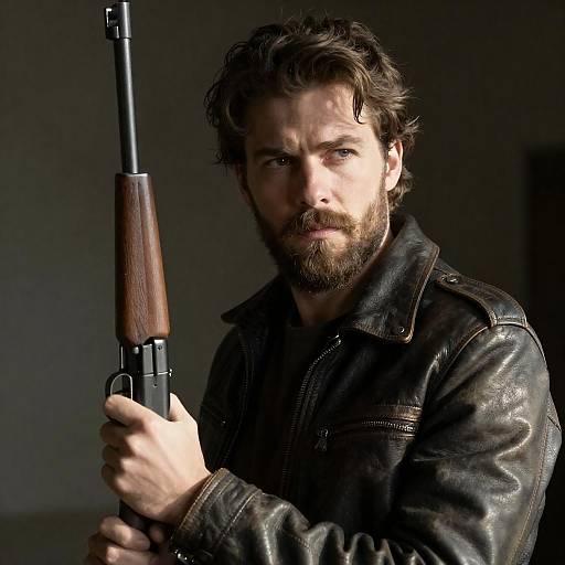 Bearded Man with Rifle in Sunlight